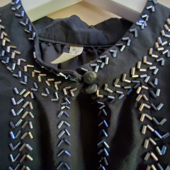 Free People Black beaded long sleeve Sheer Blouse, Small Size - Picture 4 of 12